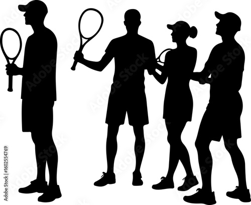 Tennis Player Silhouettes in Action"