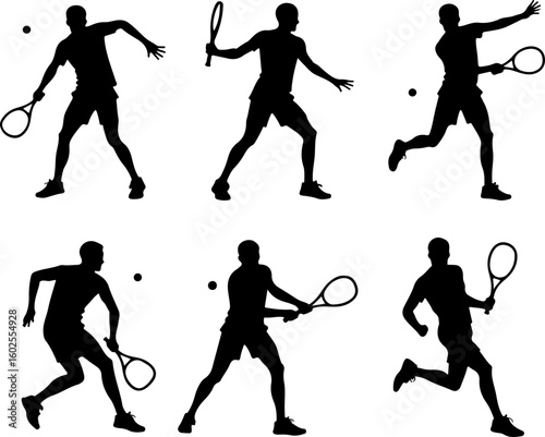 Tennis Player Silhouettes in Action"