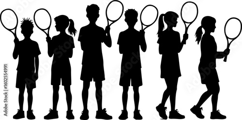Tennis Player Silhouettes in Action"