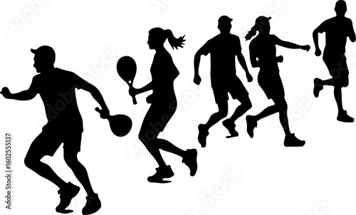 Tennis Player Silhouettes in Action"