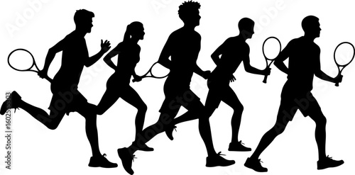 Tennis Player Silhouettes in Action"