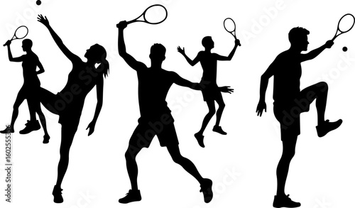 Tennis Player Silhouettes in Action"