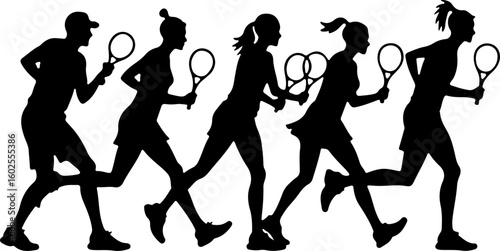 Tennis Player Silhouettes in Action"