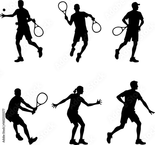 Tennis Player Silhouettes in Action"