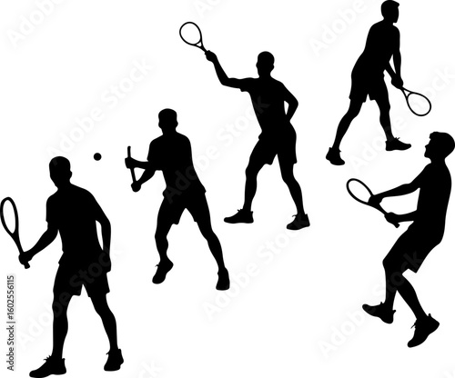 Tennis Player Silhouettes in Action"