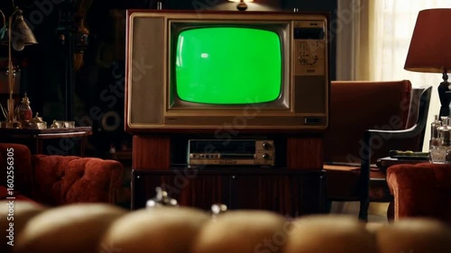 An old television with a green screen in living room animated chromakey background elements emotion figure design style expression composition colorful backgrounds gesture movement
