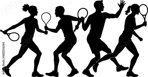 Tennis Player Silhouettes in Action"