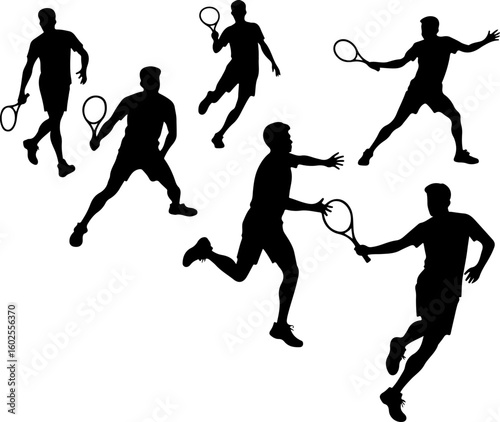 Tennis Player Silhouettes in Action"