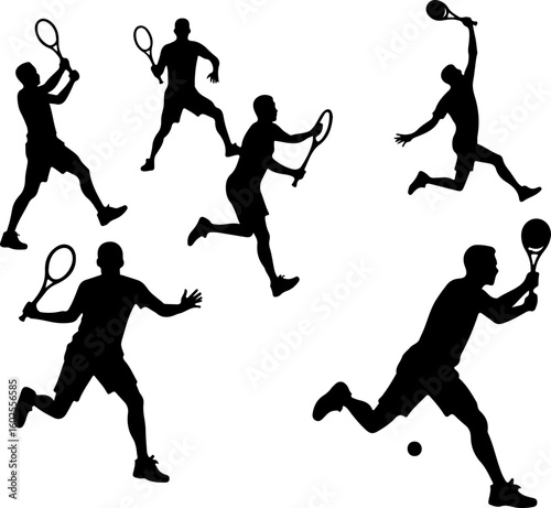 Tennis Player Silhouettes in Action"