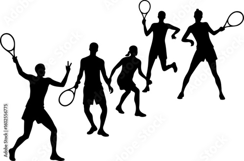 Tennis Player Silhouettes in Action"