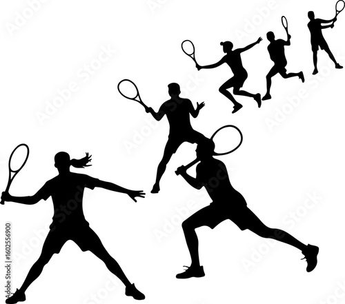 Tennis Player Silhouettes in Action"