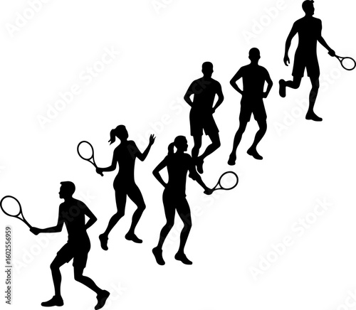 Tennis Player Silhouettes in Action"