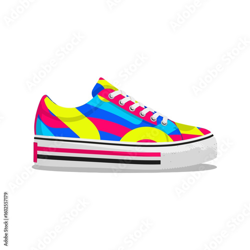 Colorful Sneaker Abstract Blue, Yellow, Pink Fashion Footwear