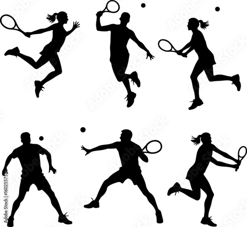 Tennis Player Silhouettes in Action"