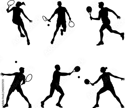 Tennis Player Silhouettes in Action"