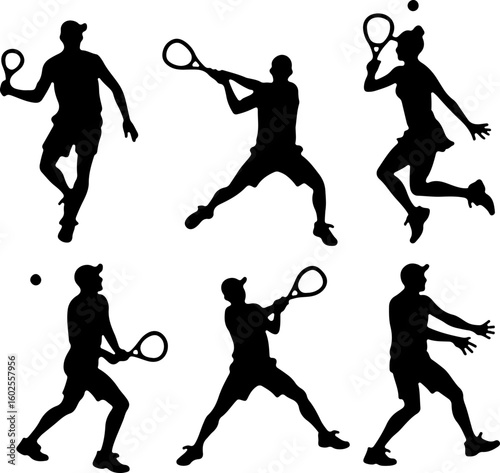 Tennis Player Silhouettes in Action"