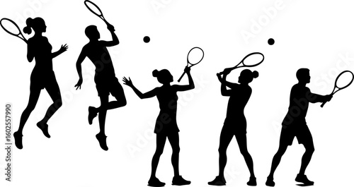 Tennis Player Silhouettes in Action"