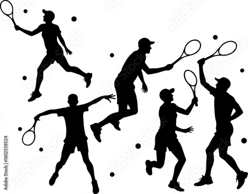 Tennis Player Silhouettes in Action"