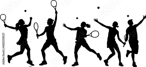 Tennis Player Silhouettes in Action"