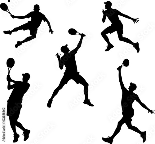 Tennis Player Silhouettes in Action"
