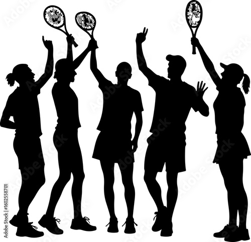 Tennis Player Silhouettes in Action"