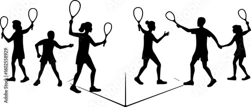 Tennis Player Silhouettes in Action"