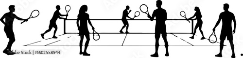 Tennis Player Silhouettes in Action"