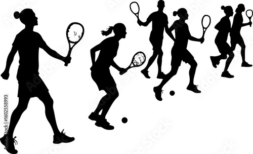 Tennis Player Silhouettes in Action"