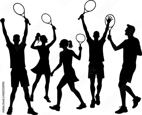 Tennis Player Silhouettes in Action"