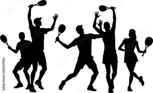 Tennis Player Silhouettes in Action"