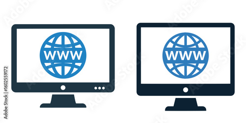 Domain Registration Icon – WWW Globe on Monitor Symbol for Internet, Website, and Web Hosting Services