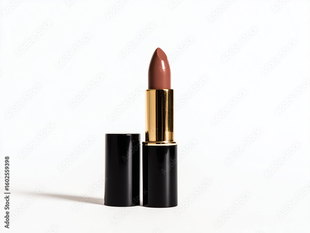 Obraz premium brown Lipstick in Black Tube on White Background