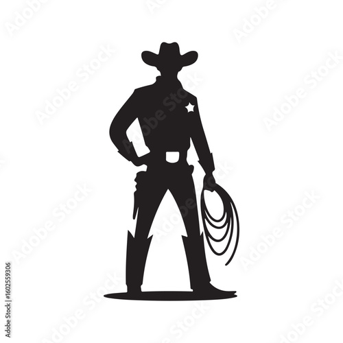 Classic Cowboy or Sheriff Silhouette with Hat, Holster and Lasso