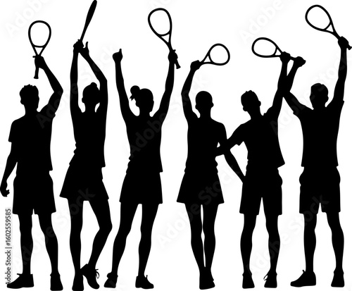 Tennis Player Silhouettes in Action"