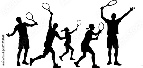 Tennis Player Silhouettes in Action"