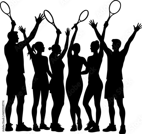 Tennis Player Silhouettes in Action"