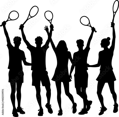 Tennis Player Silhouettes in Action"