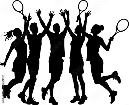 Tennis Player Silhouettes in Action"