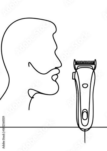 Bearded male facial hair grooming with electric trimmer line art