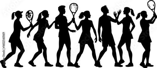 Tennis Player Silhouettes in Action"