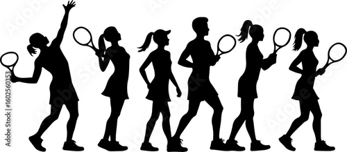 Tennis Player Silhouettes in Action"