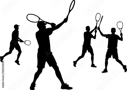 Tennis Player Silhouettes in Action"