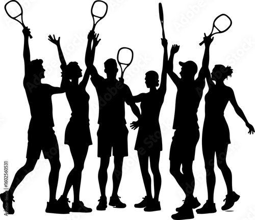 Tennis Player Silhouettes in Action"