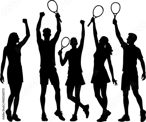 Tennis Player Silhouettes in Action"