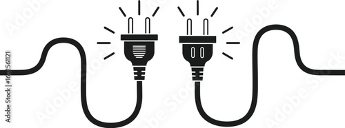 Two electrical plugs with wires and connection sparks on a white background vector art