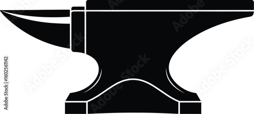 A stark black anvil silhouette on a white background, a blacksmith's tool symbolising craft