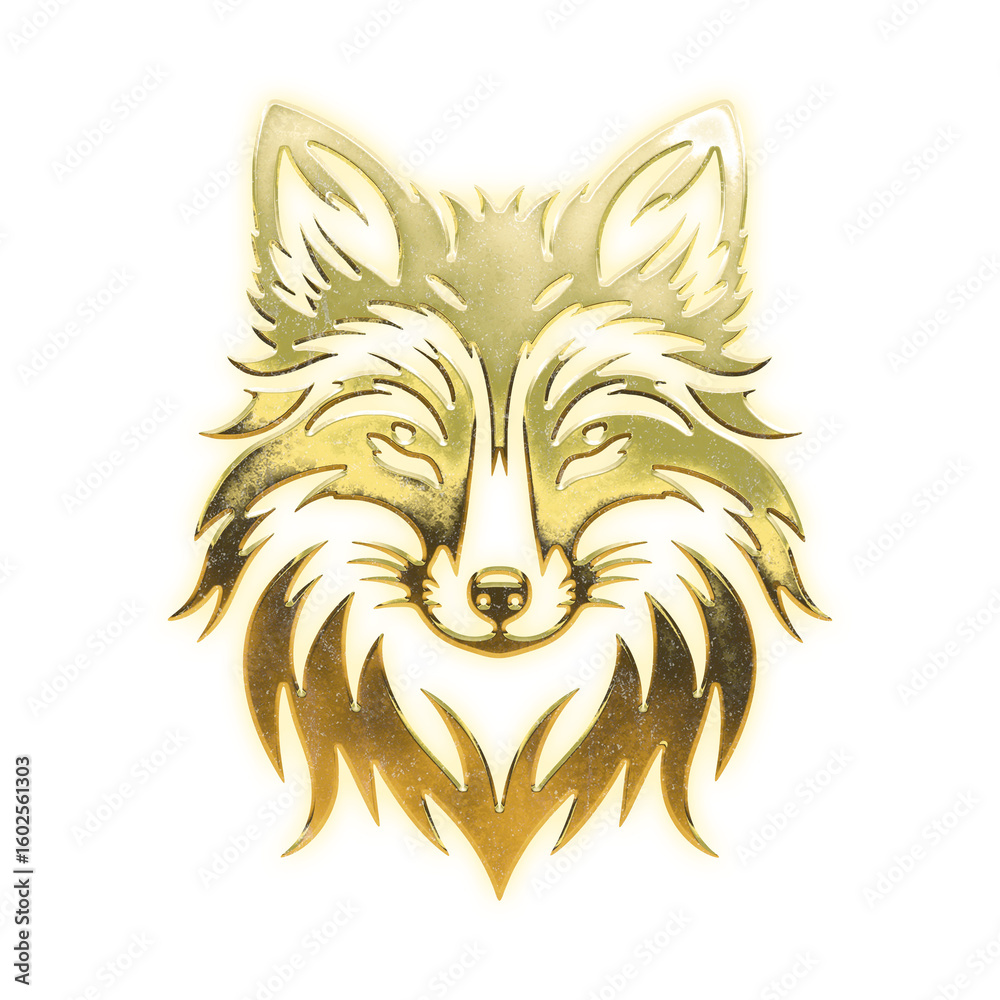 Fototapeta premium Shining golden fox's face, alpha channel