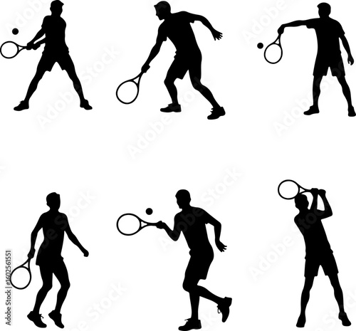 Tennis Player Silhouettes in Action"