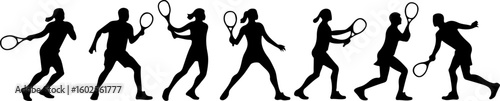 Tennis Player Silhouettes in Action"