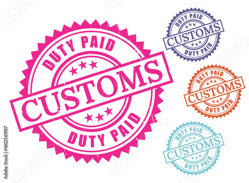 Customs Duty Paid Label Pack, Grunge Rubber Border Tax Stamp Design  